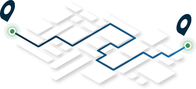 Vector abstract illustration of a vehicle travel path from one location to another